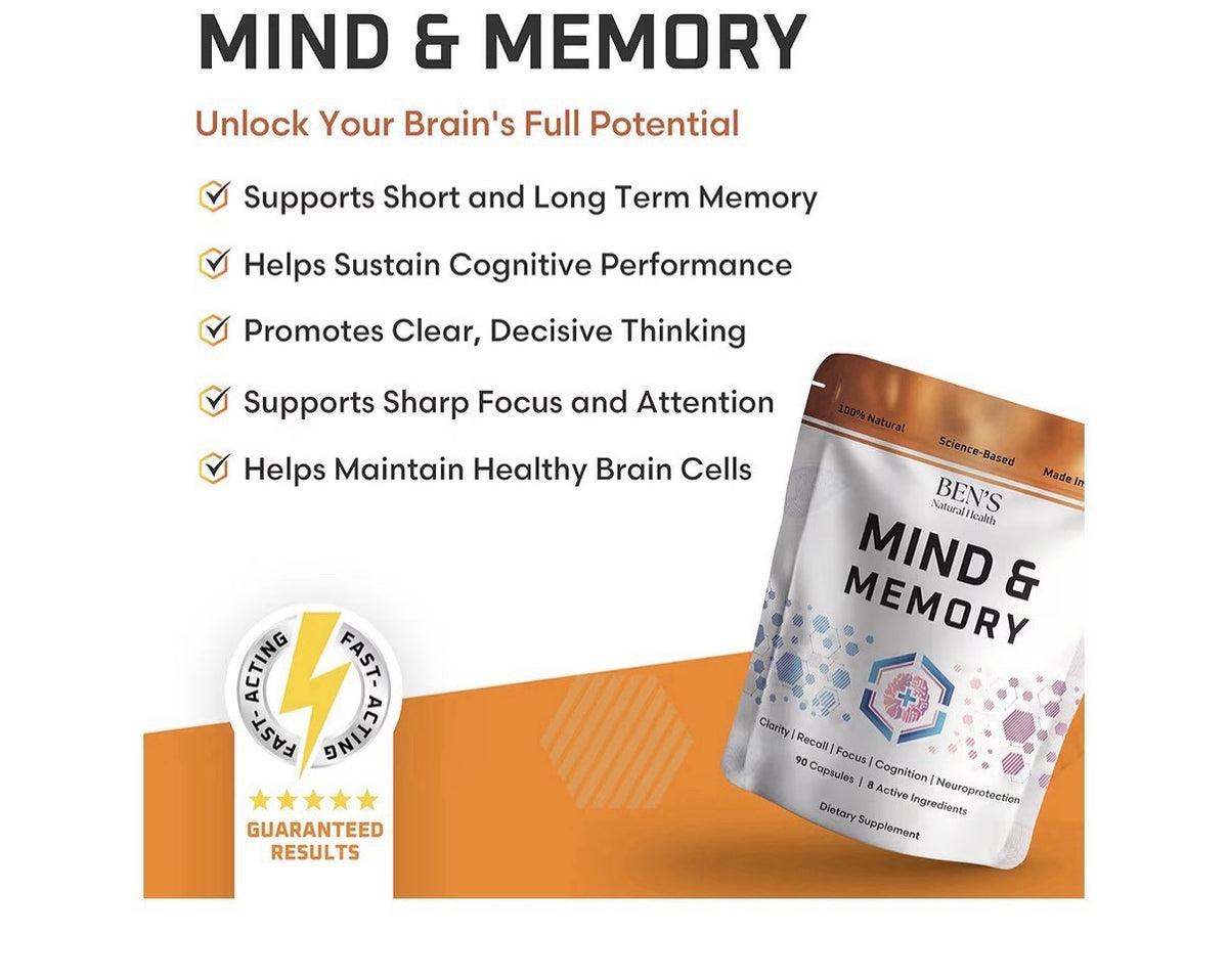 Ben's Natural Health Mind & Memory Nootropic Clarity Recall Focus Support 90caps