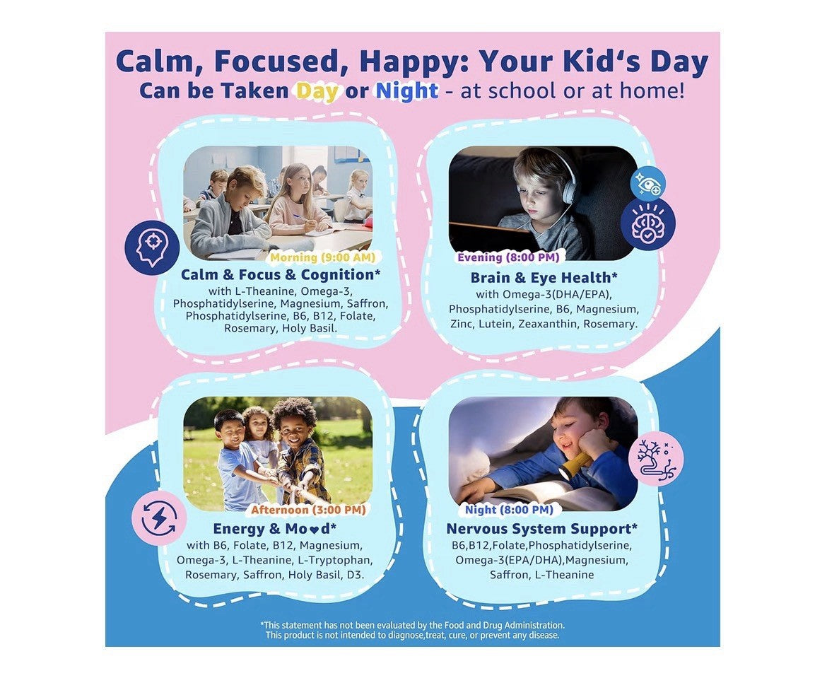 Neviss Saffron Magnesium Glycinate For Kids 4+ Focus Calm Happy Mood 60 Gummies