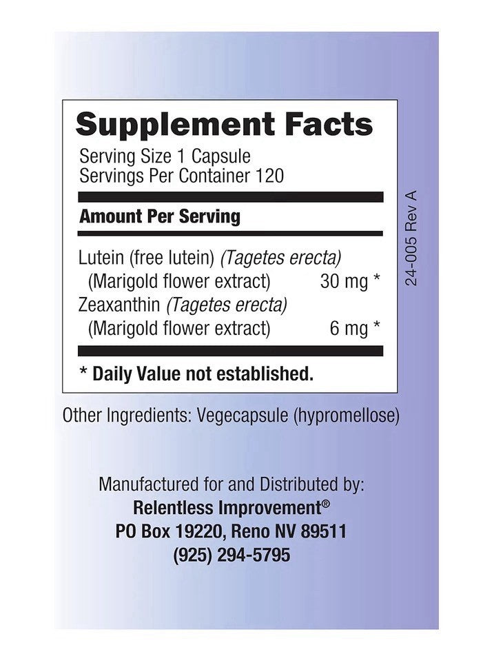 Relentless Improvement Lutein 30mg Plus 6mg Zeaxanthin Eye Health 120 Capsules