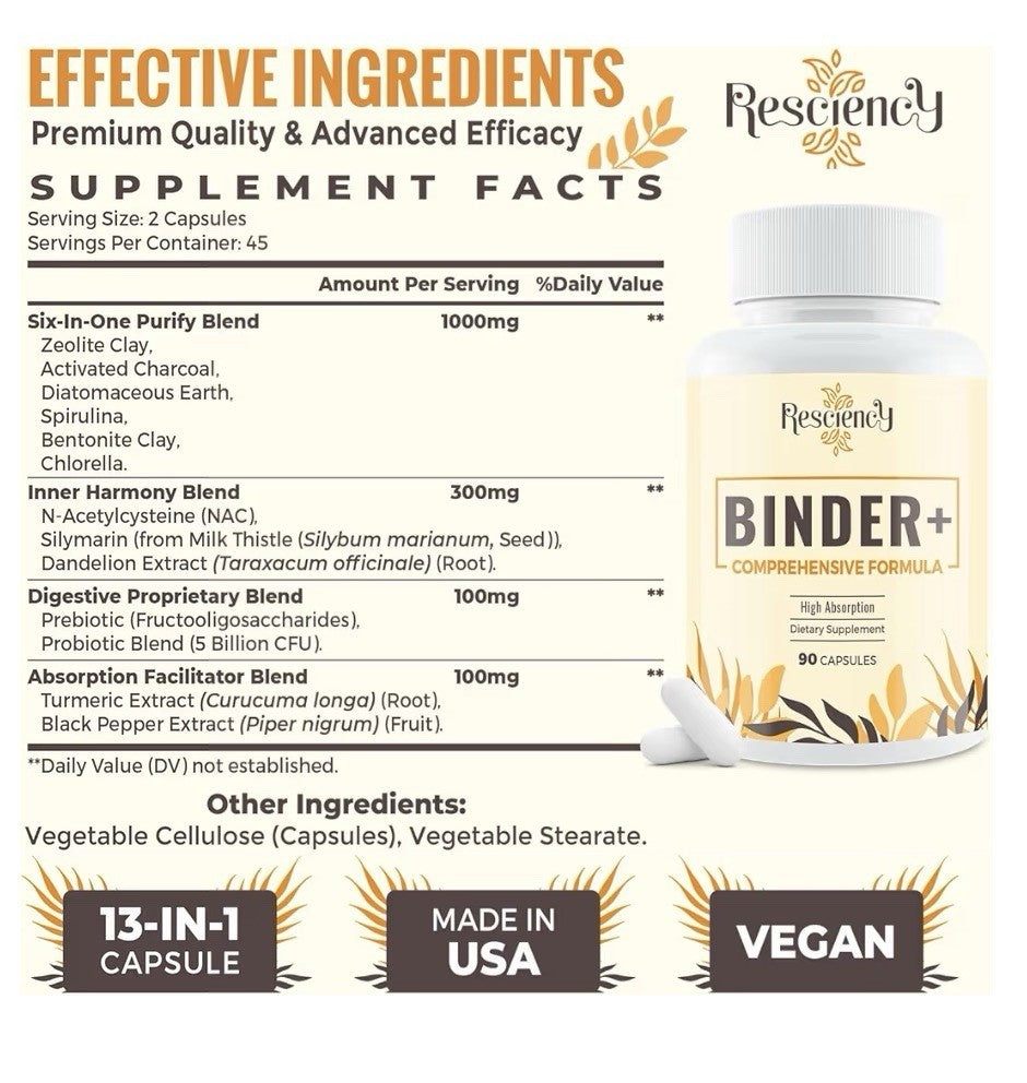 Resciency Binder+ Comprehensive Formula Detox Supplement Liver Gut Health 2 Pack