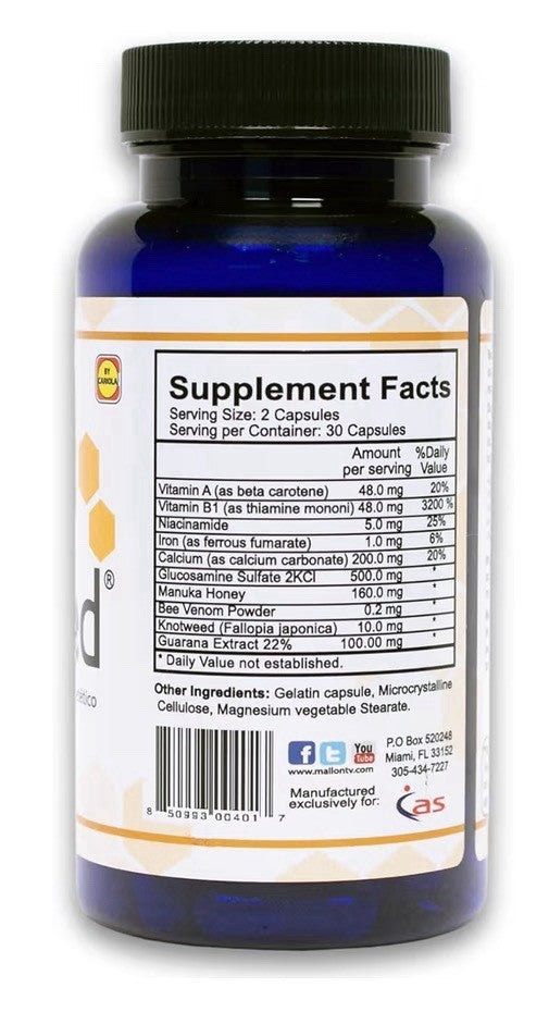 AbeeMed Bee Venom Capsules Natural Apitoxin Supplement w/Manuka Honey 60Capsules