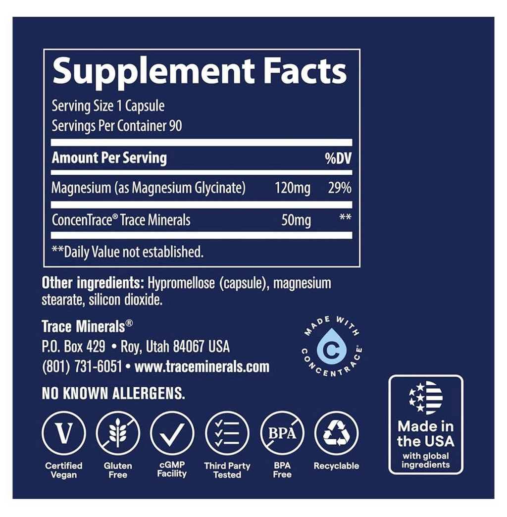 2 Pack Trace Minerals Magnesium Glycinate Gentle Healthy Bones Nerve Mind Sleep
