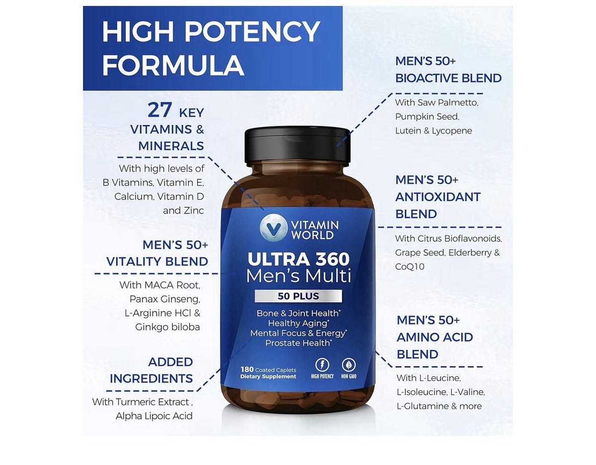 Vitamin World Ultra 360 Men’s Multi 50 Plus Multivitamin For Men 180 Capsules