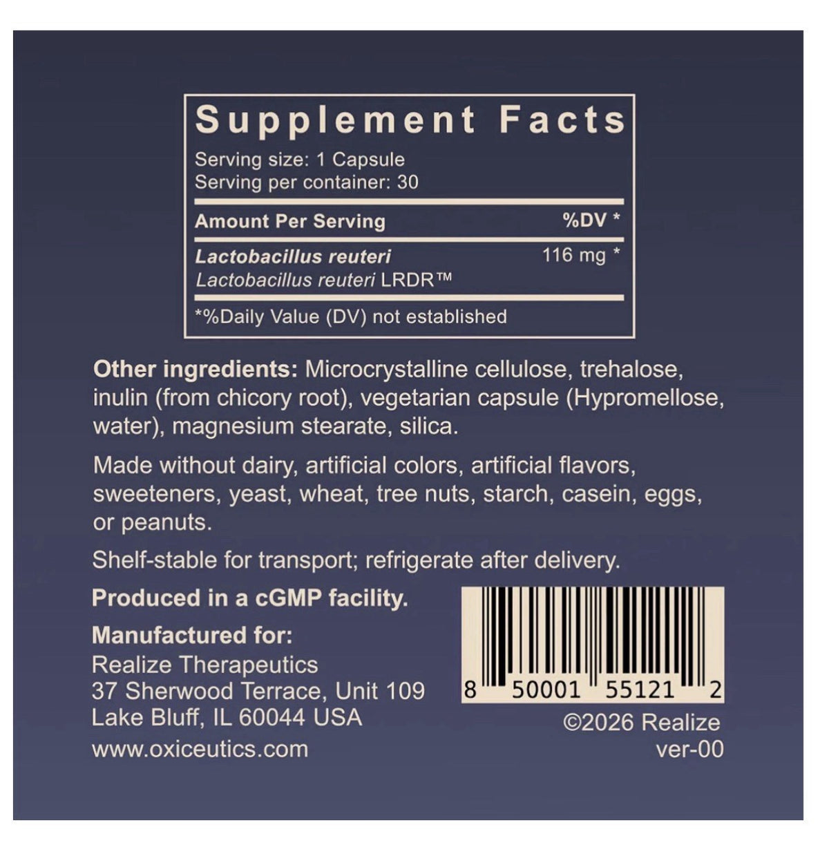 oxiceutics MyReuteri Shape Probiotic Lactobacillus reuteri LRDR Body Composition
