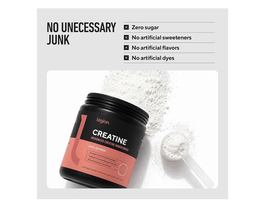 LEGION Micronized Creatine Monohydrate Muscles Recovery Unflavored 11oz Powder