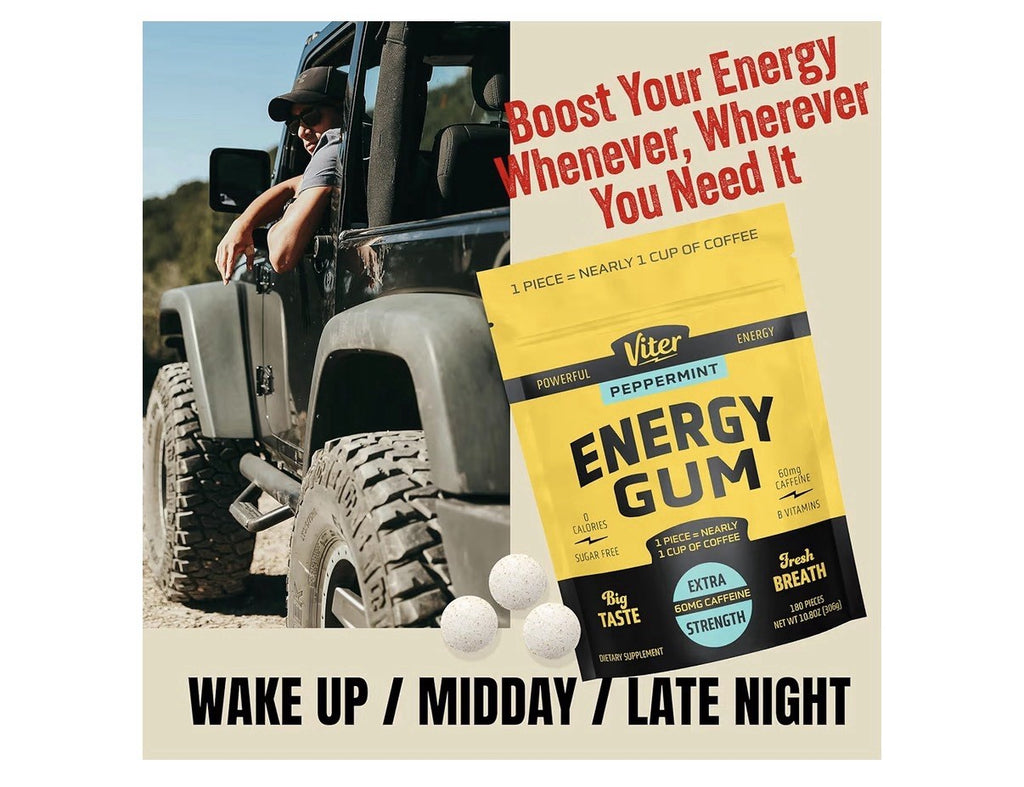 Viter Energy Gum Peppermint Vitamin B3 B6 B9 B12 Caffeinated Total 180 Pieces