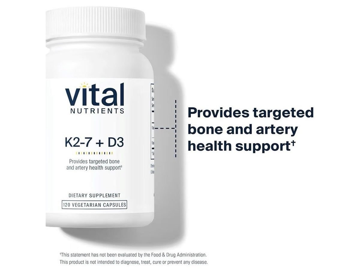 Vital Nutrients Vitamin K2-7 + D3 Vitamin D3 K2 K7 Bone Artery Health 120capsule