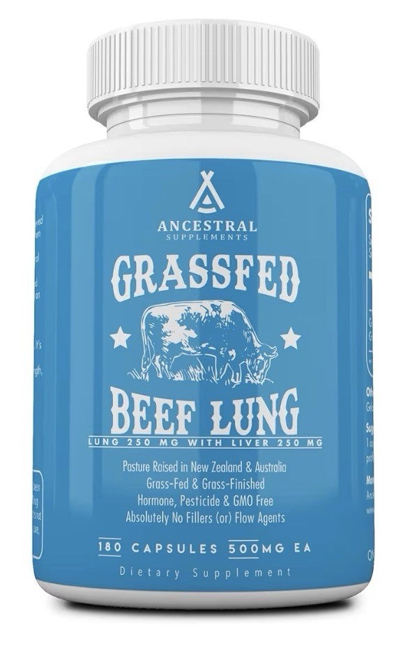 Ancestral Supplements Grass Fed Beef Lung Supplement Pasture Raised 180 Capsules