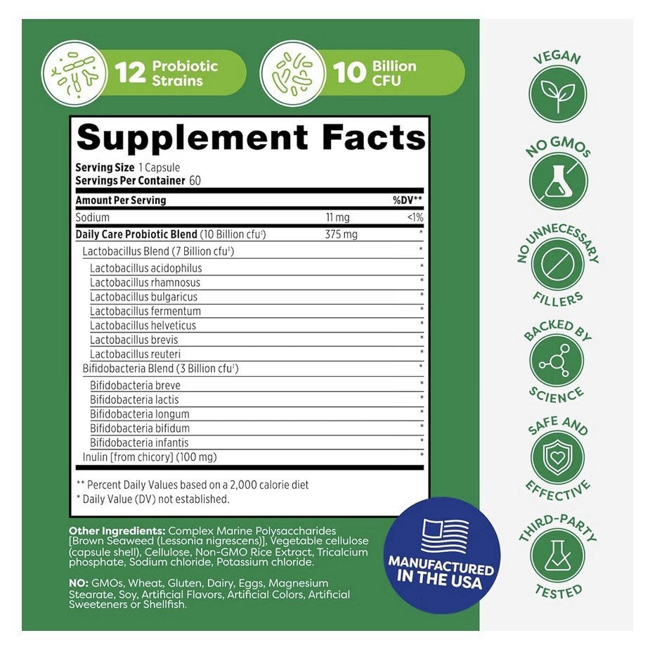 Probulin Daily Care Probiotic + Prebiotics Digestive Gut Immune Support 60 Caps