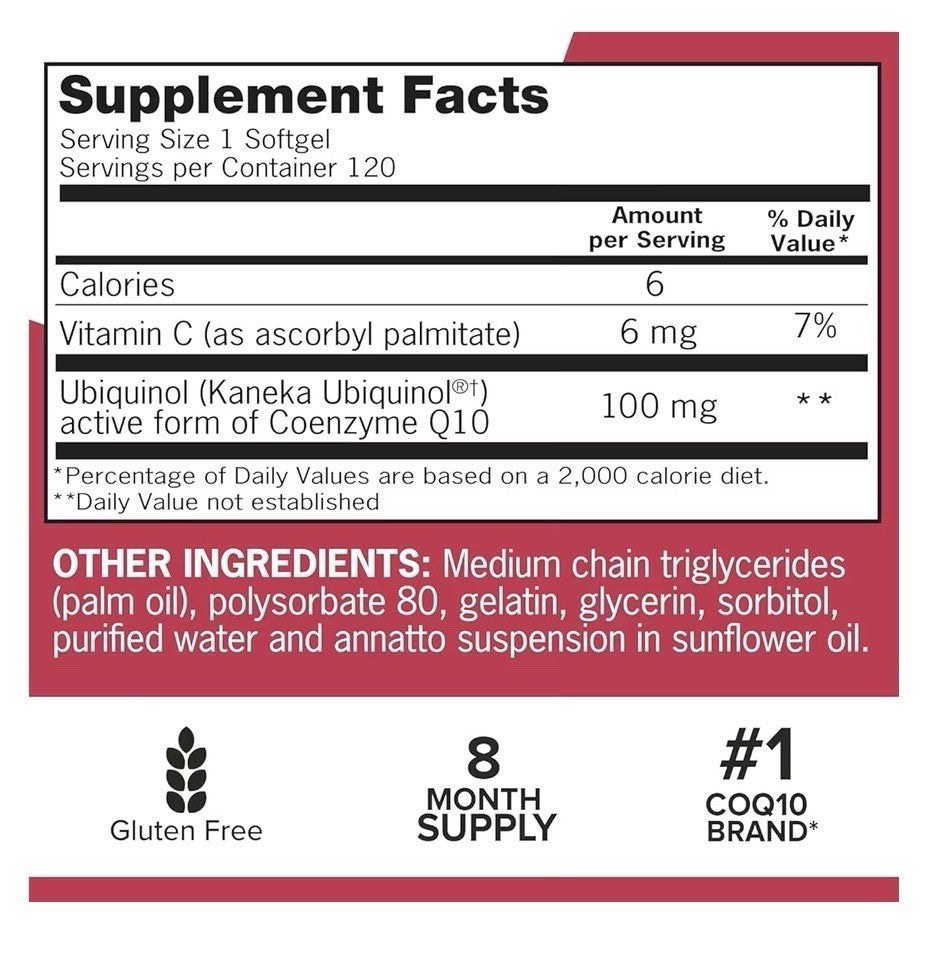 2 Pack Qunol Mega CoQ10 Ubiquinol 100mg Coenzyme Q10 Antioxidant Heart Health