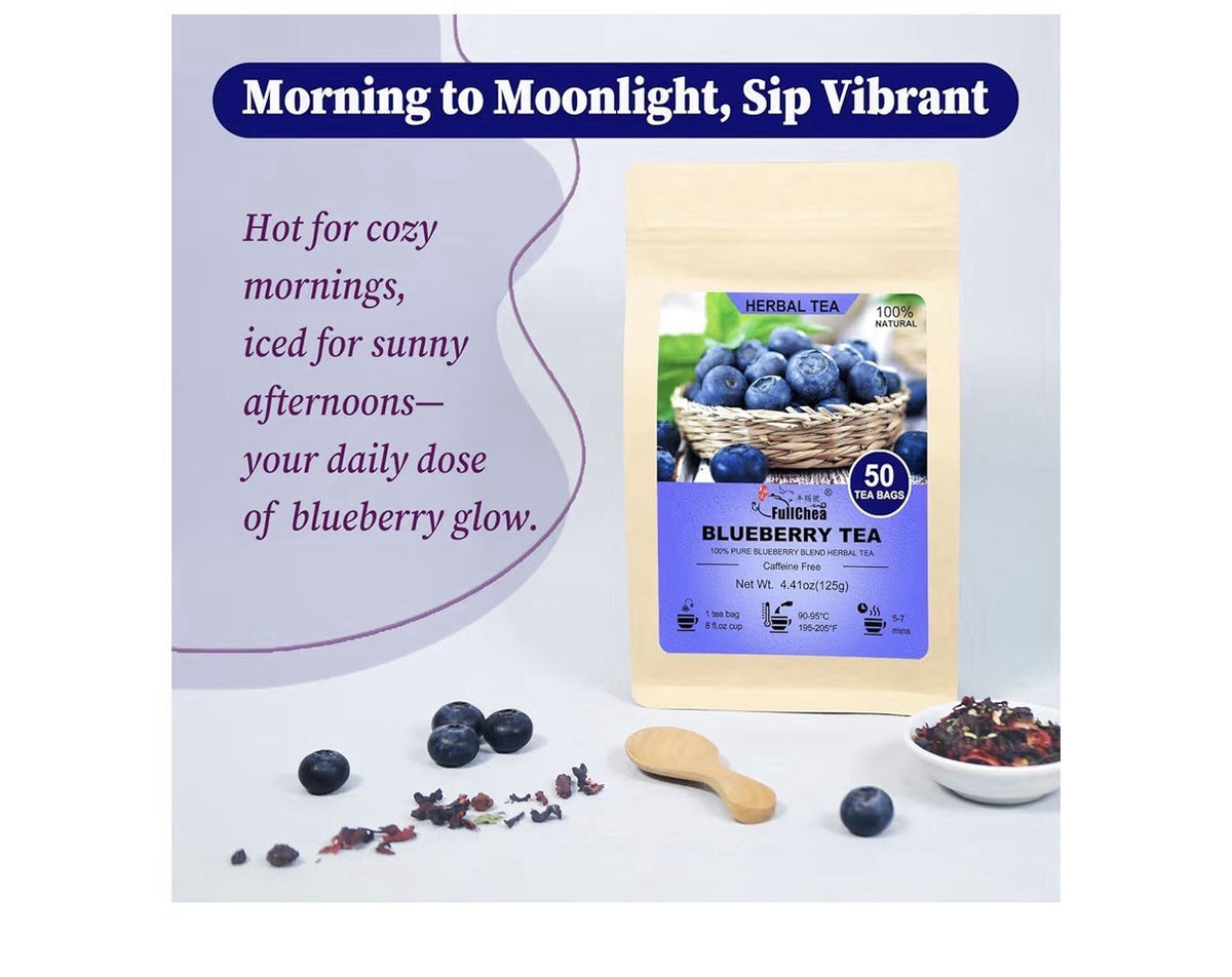 FullChea Blueberry Tea Herbal Tea Natural Caffeine Free 50 Tea Bags