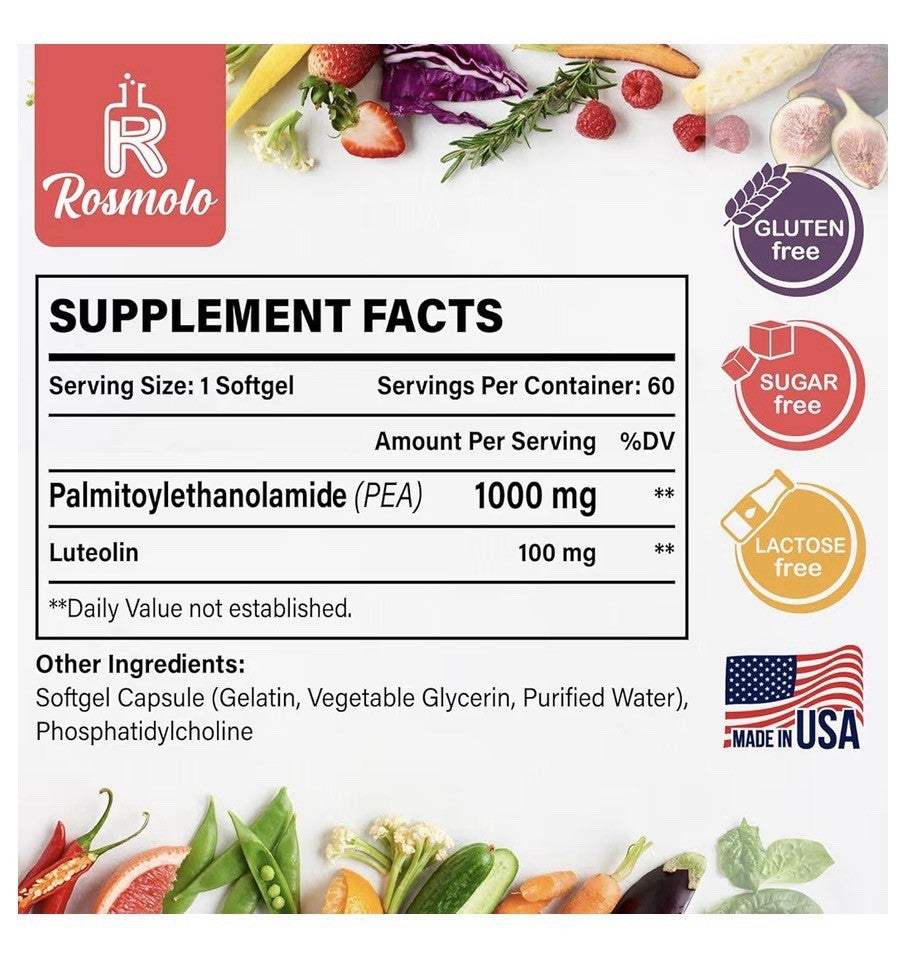 Rosmolo Liposomal PEA Palmitoylethanolamide 1000 mg + Luteolin 100 mg 60 Softgel
