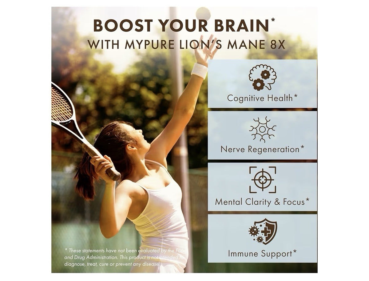 PURE ESSENCE LABS MyPure Lion's Mane 8X Max Strength Brain Focus Support 60 Caps