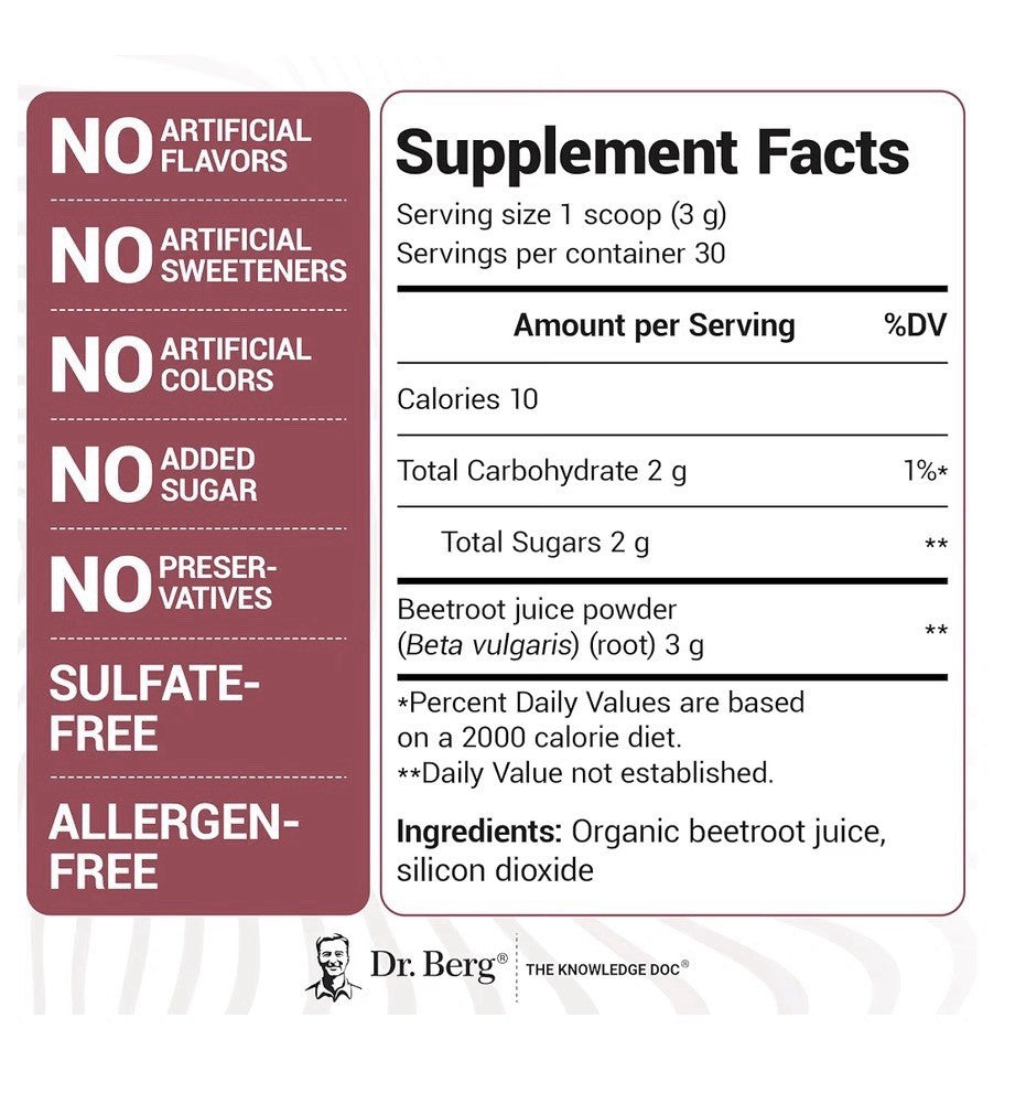 Dr Berg Organic Beetroot Juice Powder For Your Brain And Heart Blood Flow 3.18oz