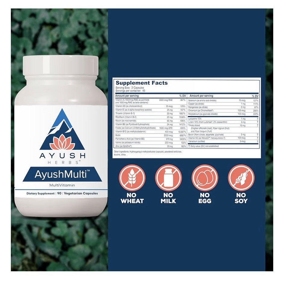Ayush Herbs AyushMulti MultiVitamin Daily Vitamin For Women And Men 90 Capsules