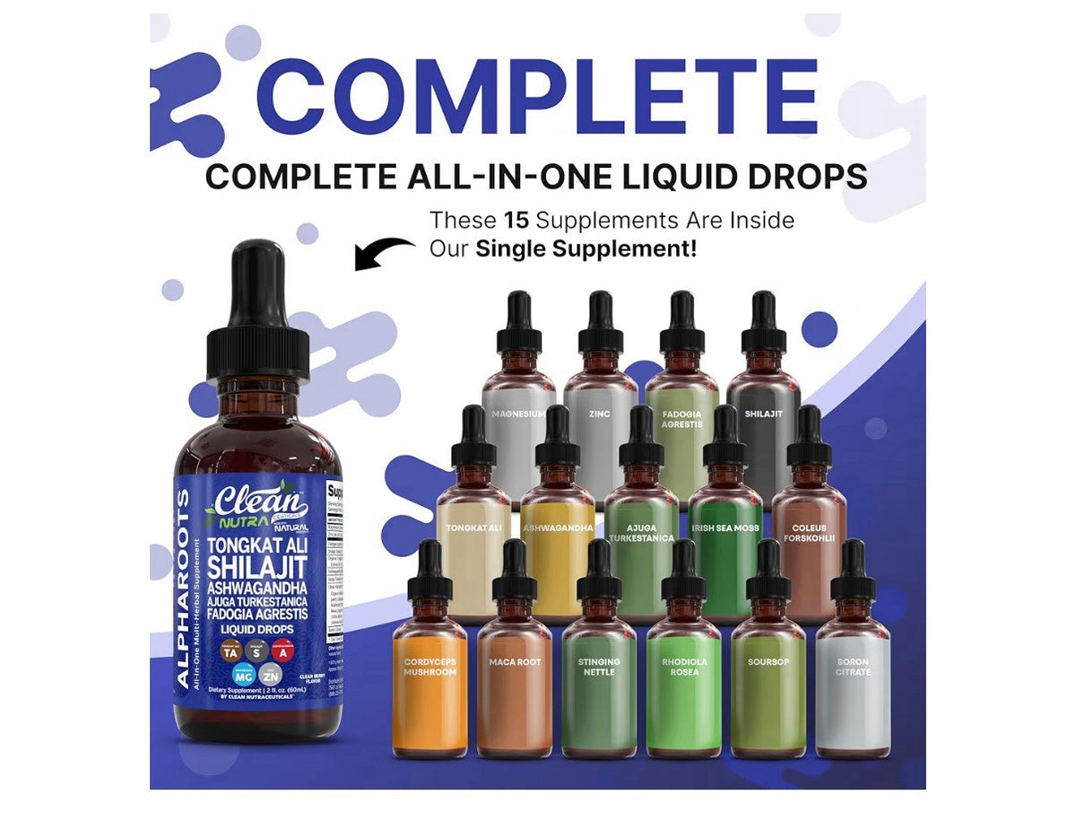 Clean Nutra TongkatAli Liquid Drop Ashwagandha Turkesterone Fadogia Agrestis 2oz