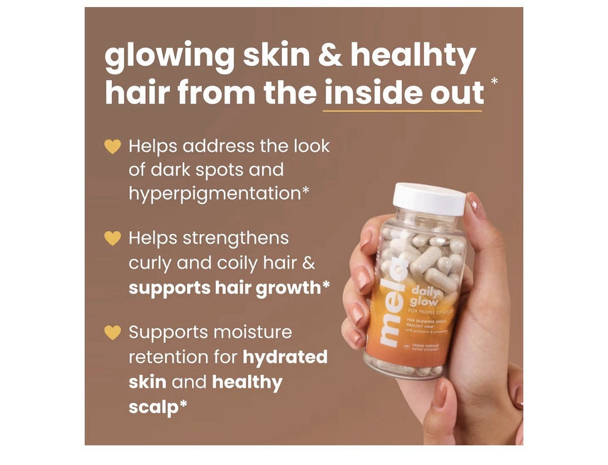 Mela Daily Glow for Healthy Melanin-Rich Skin Textured Hair Glowing Skin 60 Caps