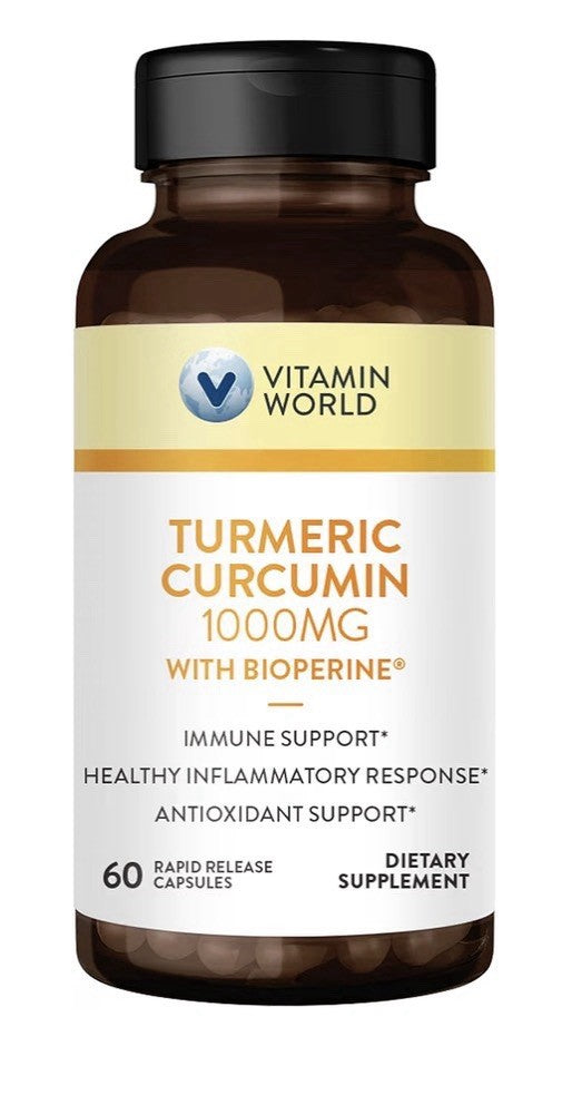 Vitamin World Turmeric Curcumin 1000 mg With Bioperine 60 Capsules