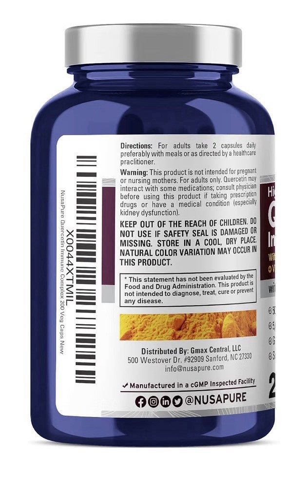 NusaPure Quercetin Immune Complex High Absorption 200 Veg Capsules 100 Servings