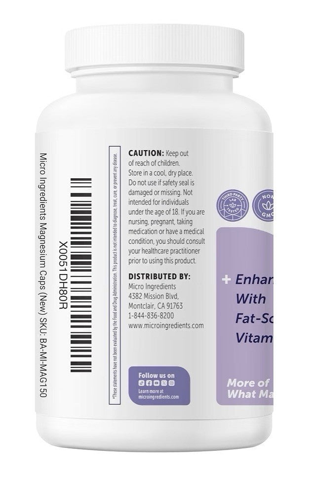 Micro Ingredients Magnesium Glycinate 1,000mg Per Serving Clean Ingredients 150c