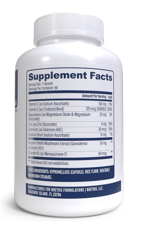 NuEthix Formulations NU-D3 + K2 With Reishi Mushroom And Cofactors 60 Capsules