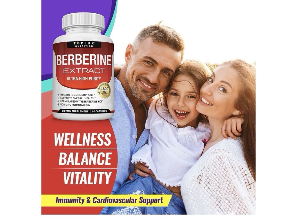 Toplux Berberine Extract 1800mg Ultra High Purity HCL 97% Purity 90 Capsules