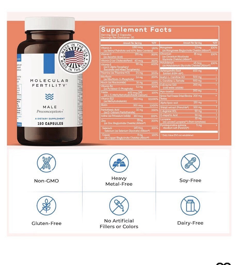 Molecular Fertility Male Preconception + Fertility Supplements For Men 180 Caps
