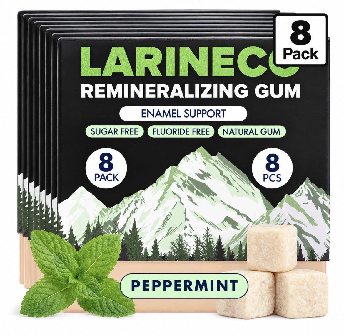 Larineco Remineralizing Gum Hydroxyapatite Xylitol Gum Peppermint Flavor 8 Pack