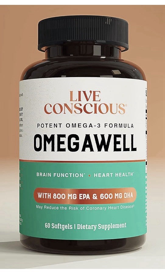 Live Conscious OmegaWell Omega 3 Fish Oil Brain Function Heart Health 2 Pack