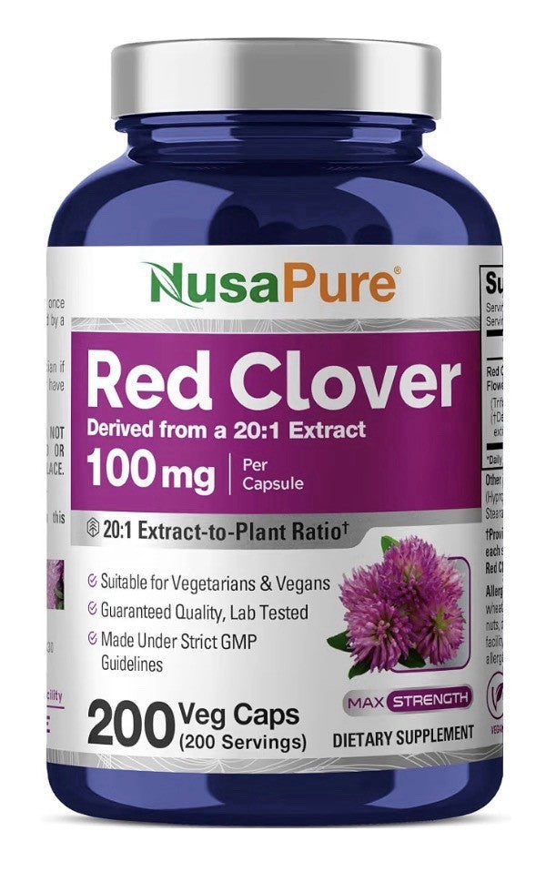 NusaPure Red Clover 100mg Per Capsule 200 Veg Capsules 200 Servings