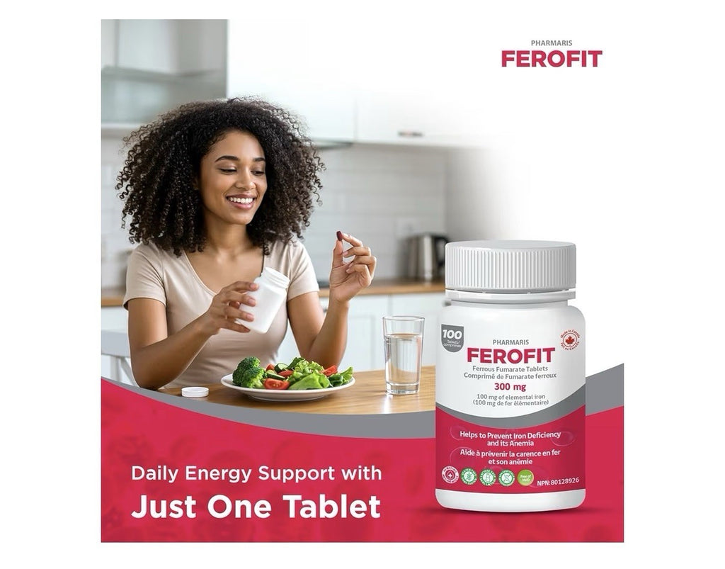 Pharmaris Ferofit Ferrous Fumarate 300mg (Elemental Iron) Prevent Anemia 100Tabs