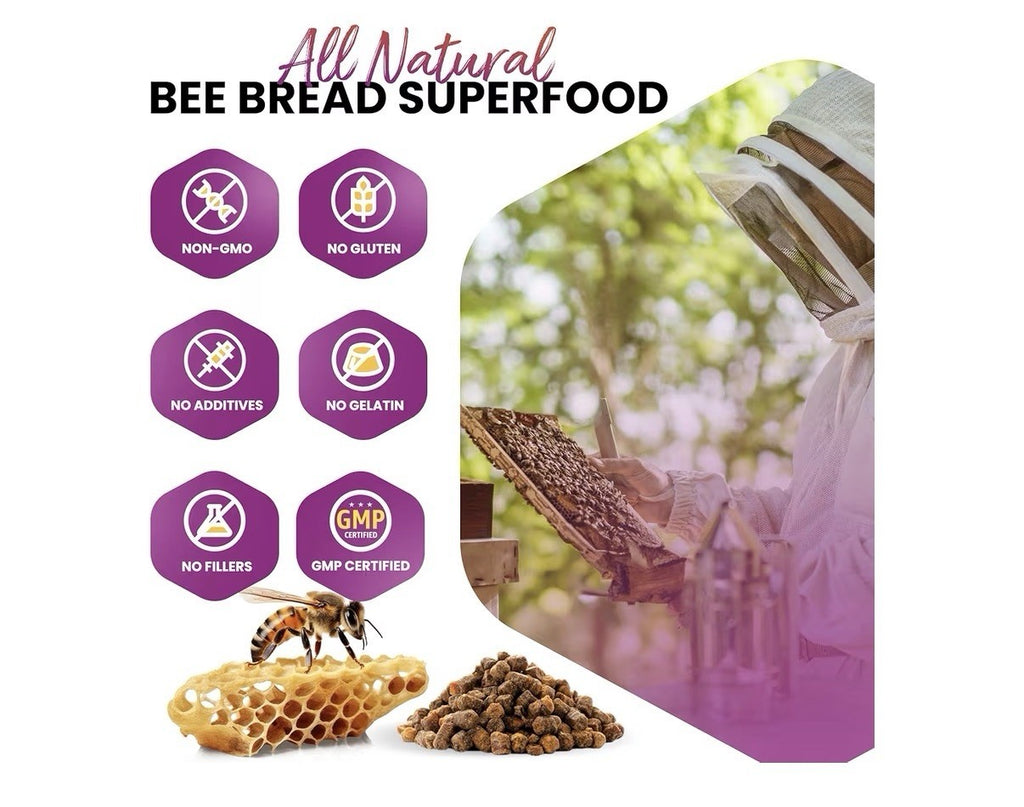 HONEYBEEZONE Bee Bread Nutrients Dense Superfood Energy Immune Support 60capsule
