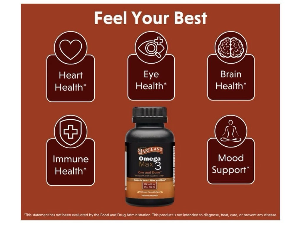 Barlean's Ideal Omega Max 3 Fish Oil EPA DHA 60 Softgels Orange Flavored