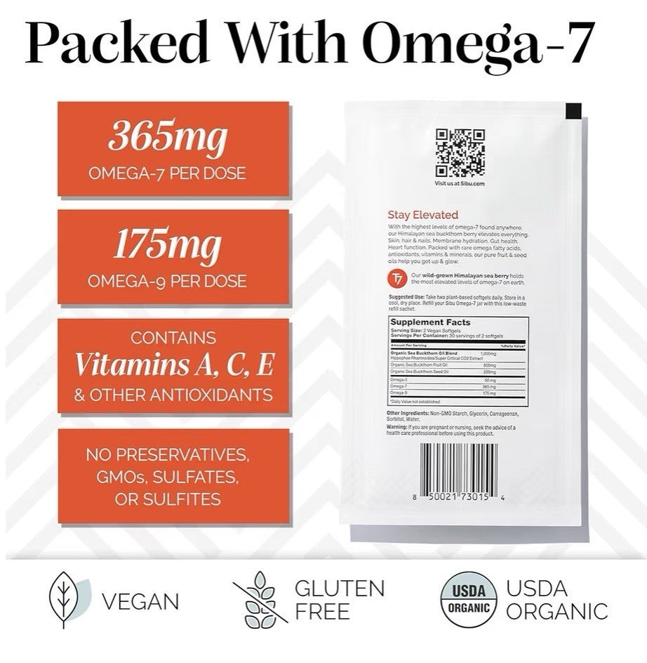2 Pack sibu Omega-7 Sea Buckthorn For Healthy Skin Hair Nails Dryness