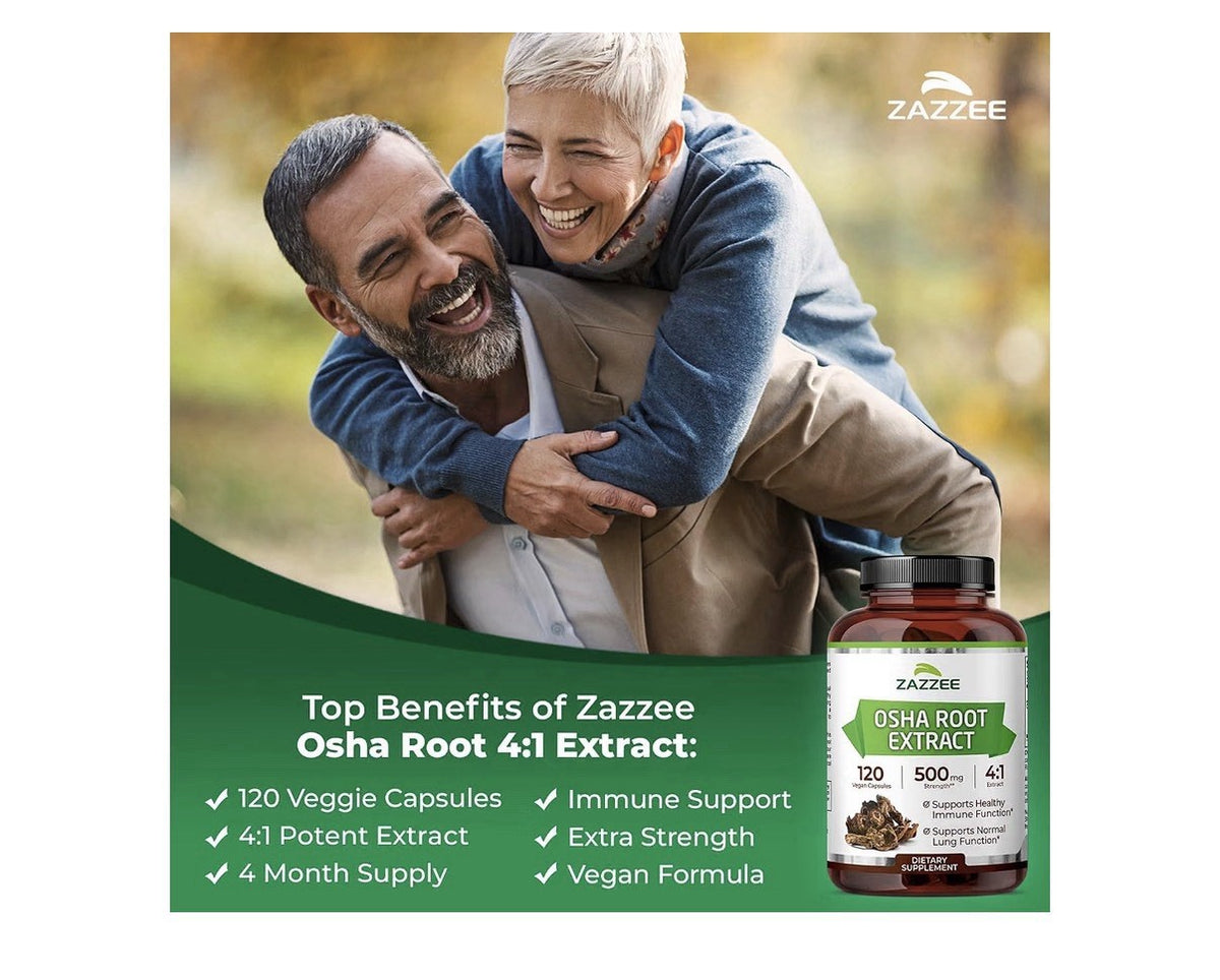 Zazzee OSHA Root Extract healthy Immune Lung Function 4 Month Supply 120 Capsule