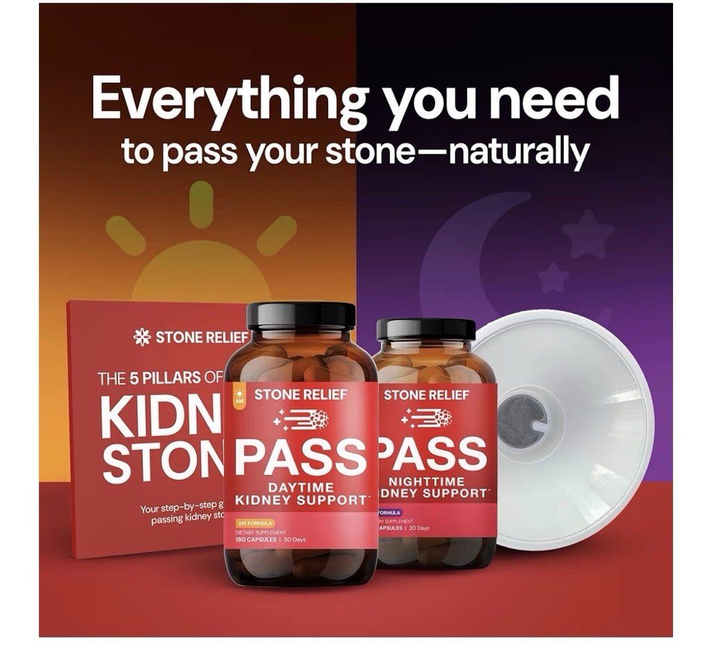 STONE RELIEF PASS Day and Night Kidney Support System Herbal Supplement 270 Caps