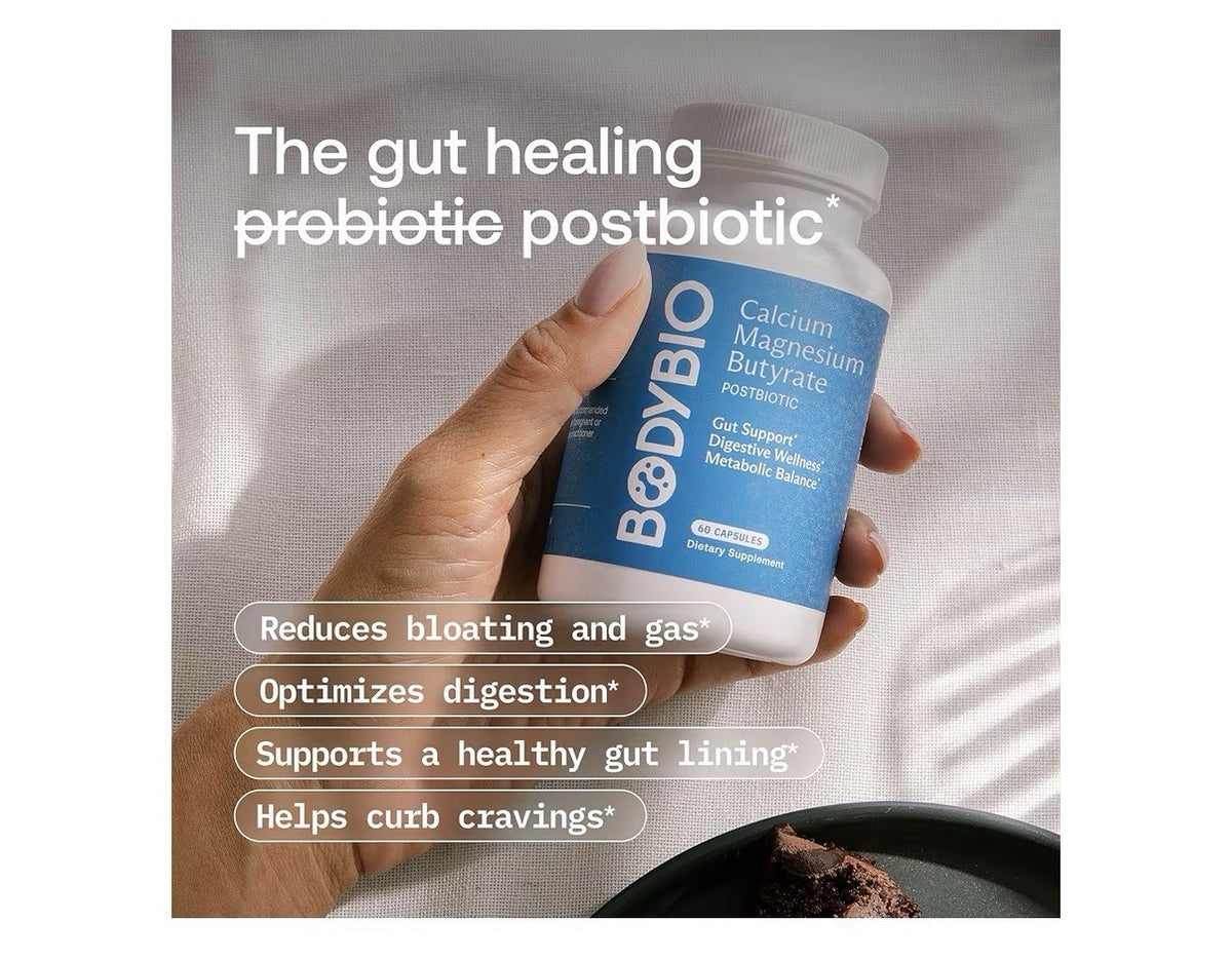 BodyBio Calcium Magnesium Butyrate Postbiotic Gut Digestive Bloat Support 250cap