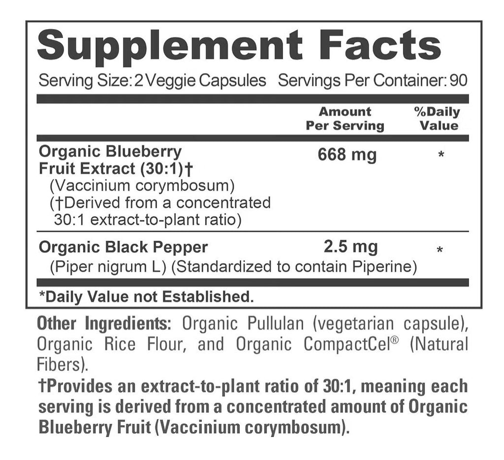 NusaPure Organic Blueberry 668mg Per Serving 180 Veg Capsules 90 Servings