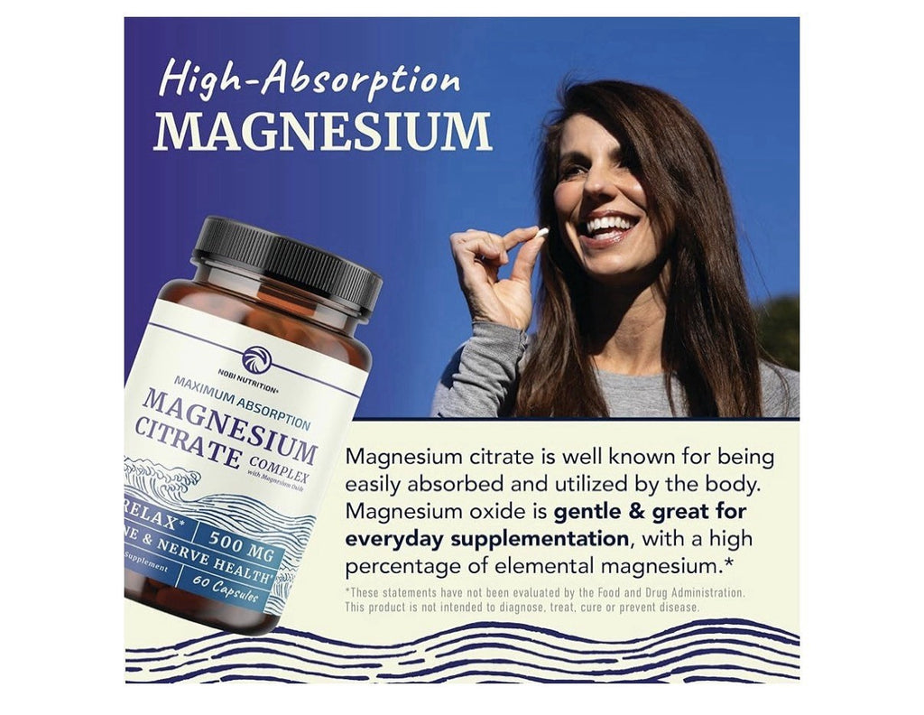 Nobi Nutrition Magnesium Citrate Complex 500 MG for Calm & Relaxation 120 Caps