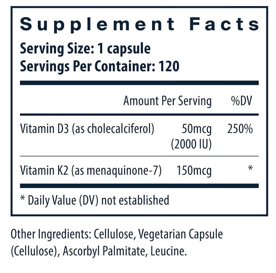 Vital Nutrients Vitamin K2-7 + D3 Vitamin D3 K2 K7 Bone Artery Health 120capsule