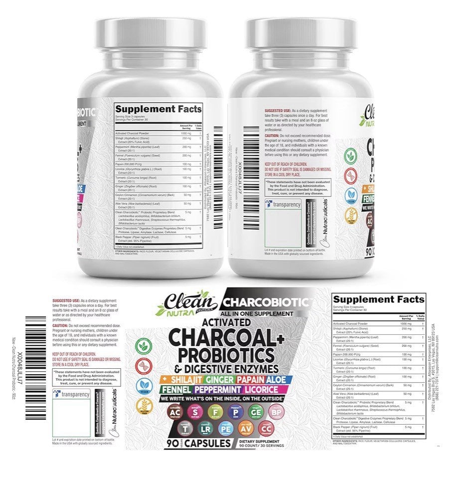 2 Packs Clean Nutra Charcobiotic Activated Charcoal Probiotics Gut Health 180cap