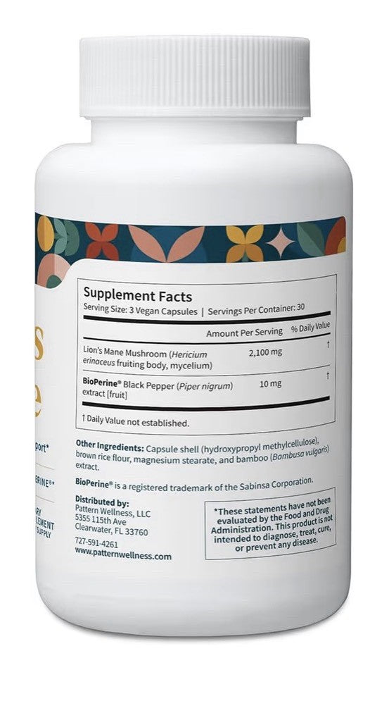 Pattern Wellness Lion’s Mane Mushroom Memory Focus Immune Support 3 Pack
