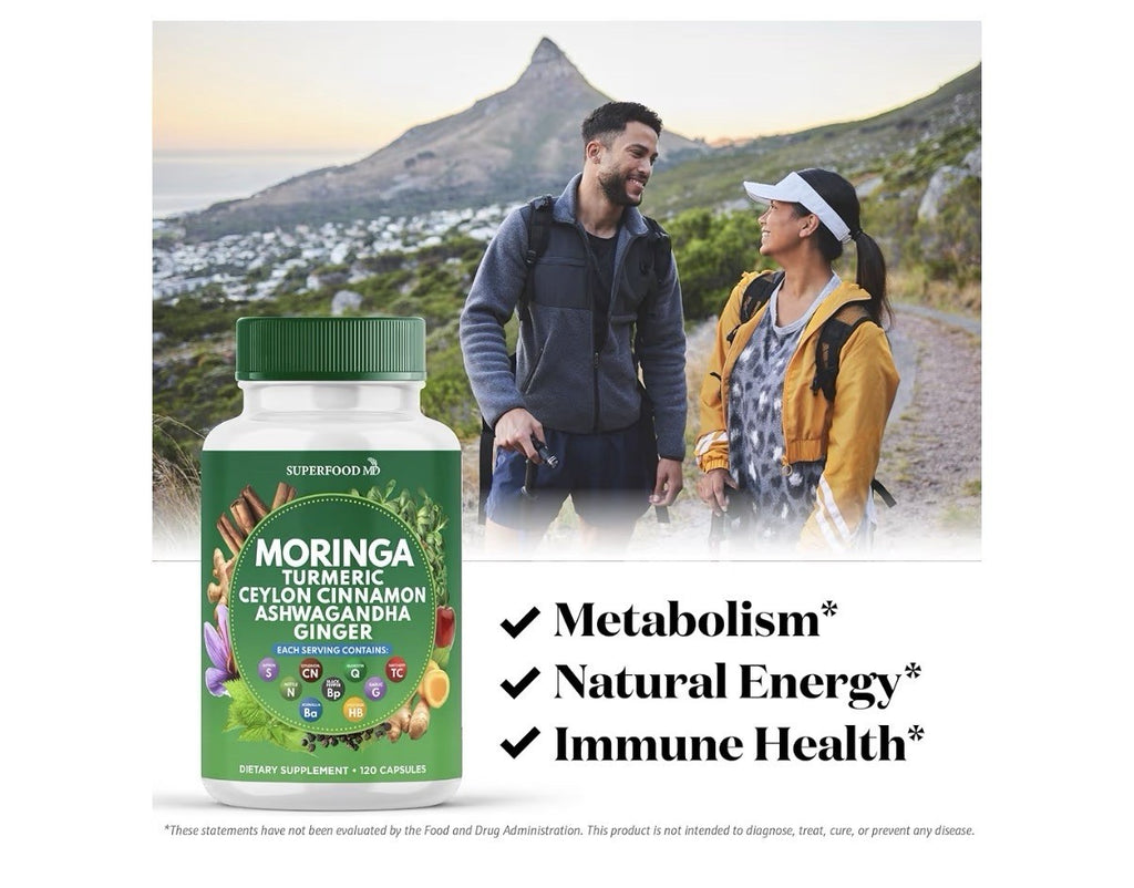 2 Packs Superfood MD Moringa Supplement Turmeric Ginger Boswellia Saffron Basil