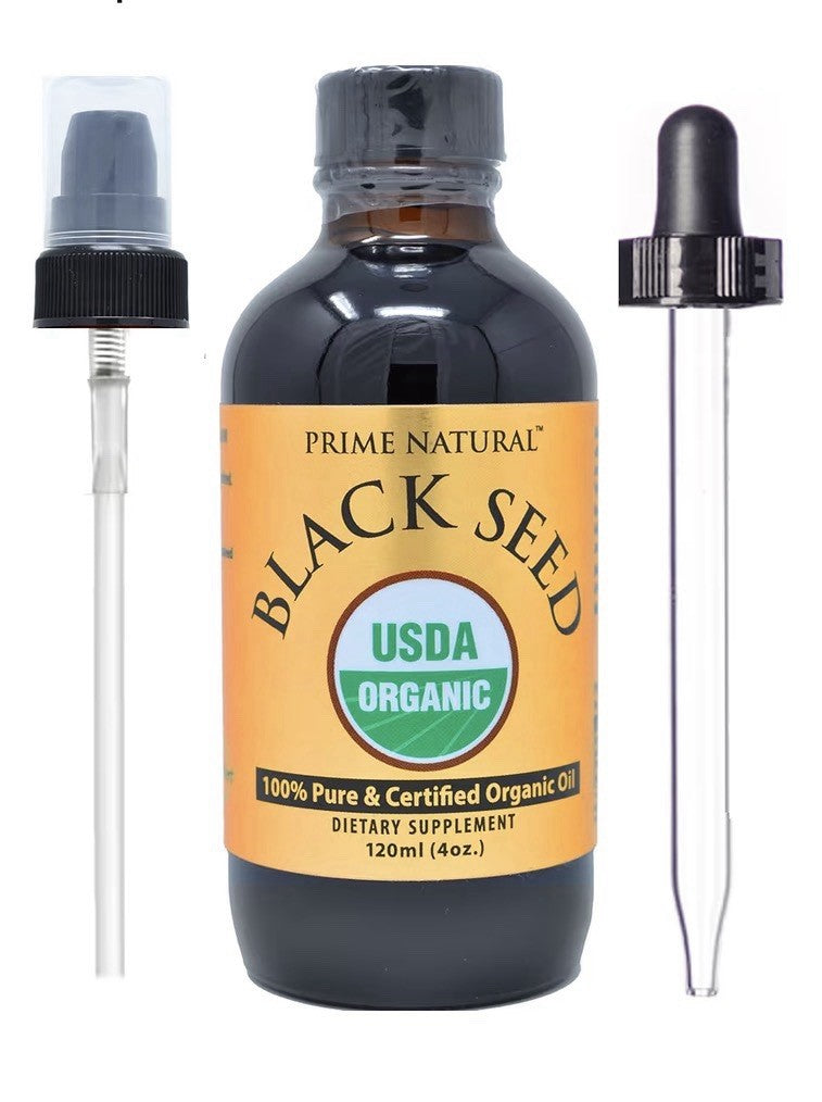 PRIME NATURAL Black Seed Oil Organic Cold Pressed Unrefined 4oz Nigella Sativa