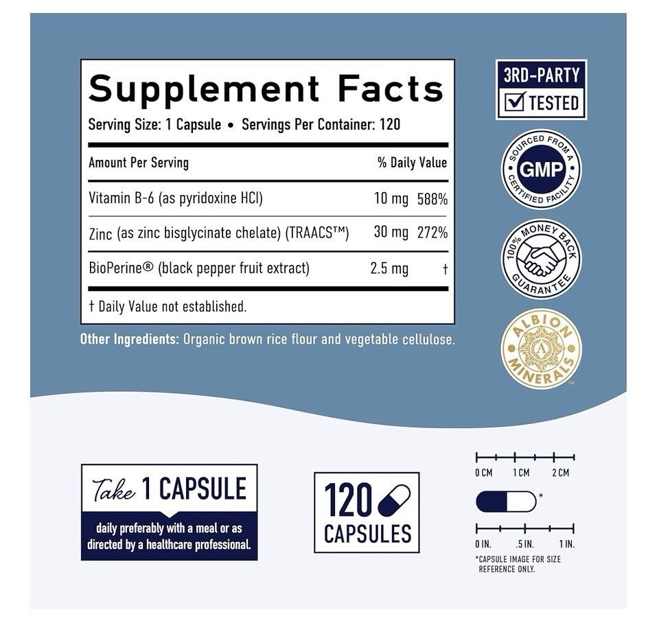 SMNutrition Chelated Zinc Glycinate Vitamin B6 BioPerine Immune Support 120 Caps