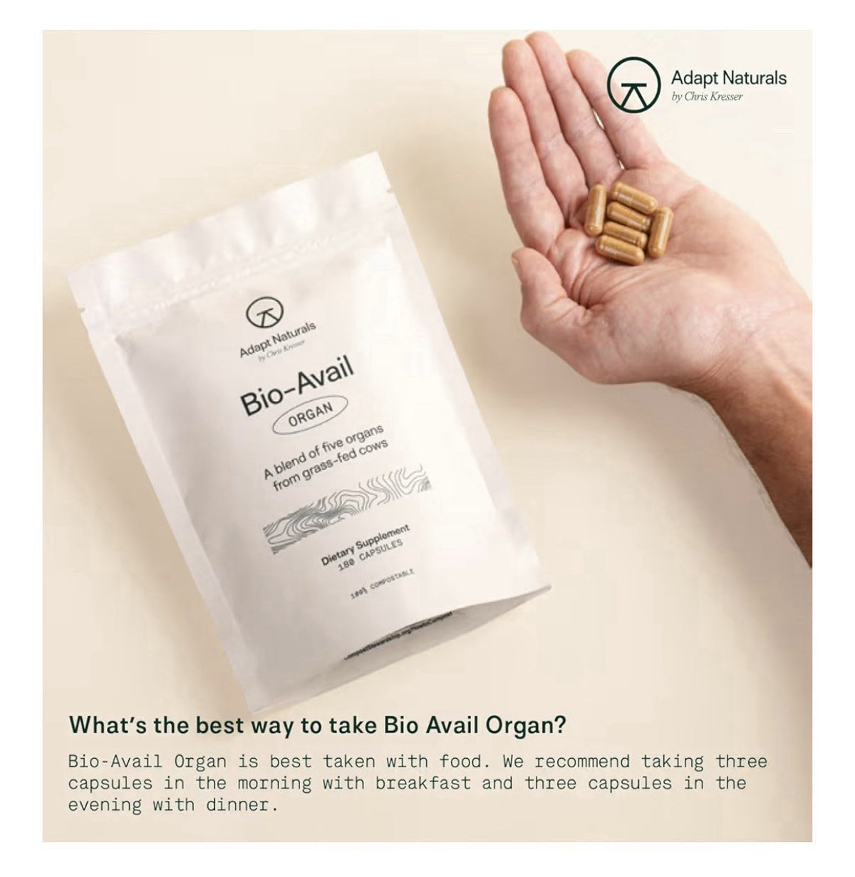 Adapt Naturals Organ Bio-Avail A blend of five organs from grass-fed cows 180cap