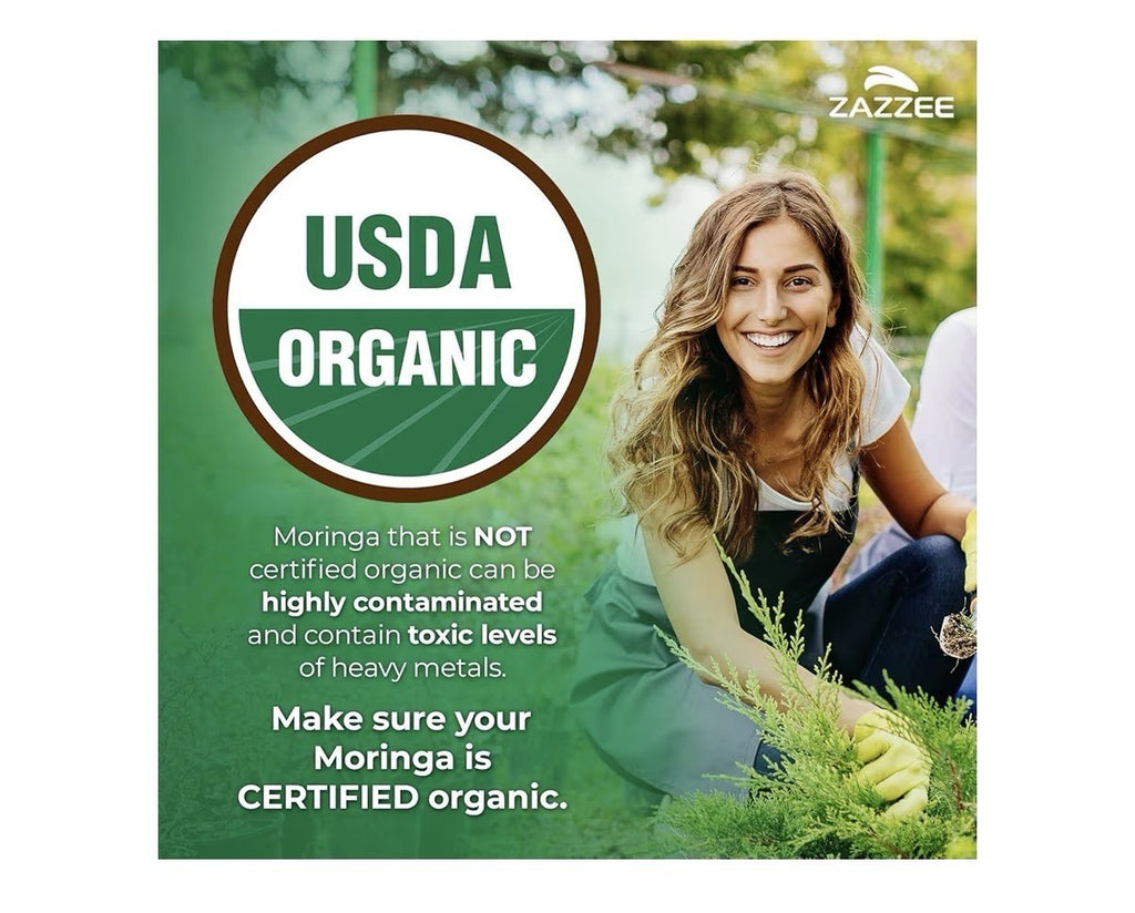 Zazzee Organic Moringa Leaf Antioxidant Rich Source of Phytonutrients 180capsule