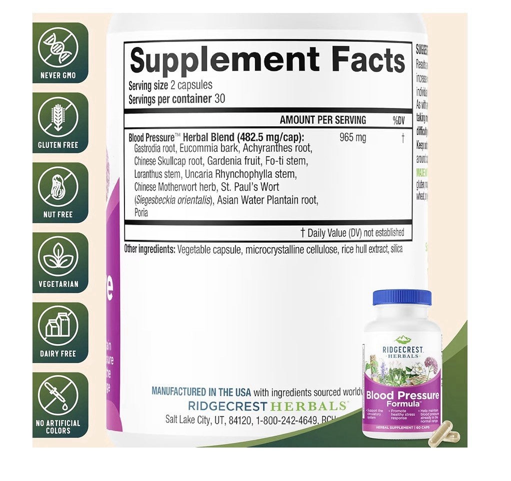 RidgeCrest Herbals Blood Pressure Formula Heart Vascular Circulation Health 60ca