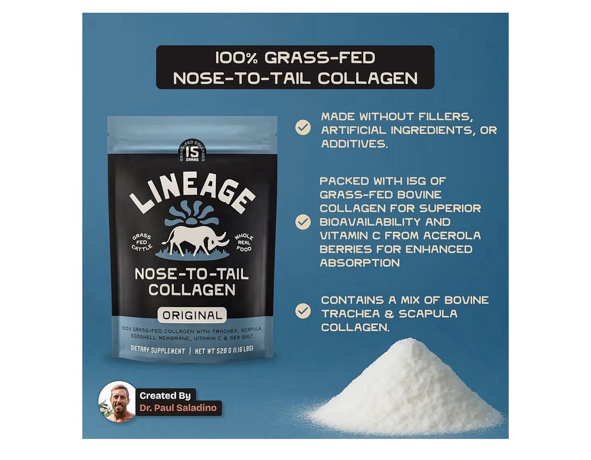 Lineage Provisions Grass Fed Collagen Powder UNFLAVORED 30 Servings Unflavored