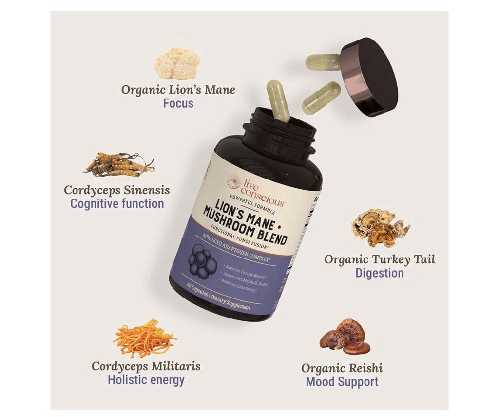 Live Conscious Lion’s Mane Mushroom Blend Brain Focus Memory Calm Energy 2 Pack